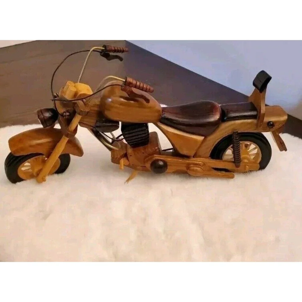 Vintage Bike Motorcycle HARLEY DAVIDSON Wooden Toy Car HOMEMADE Collectors‎ Item